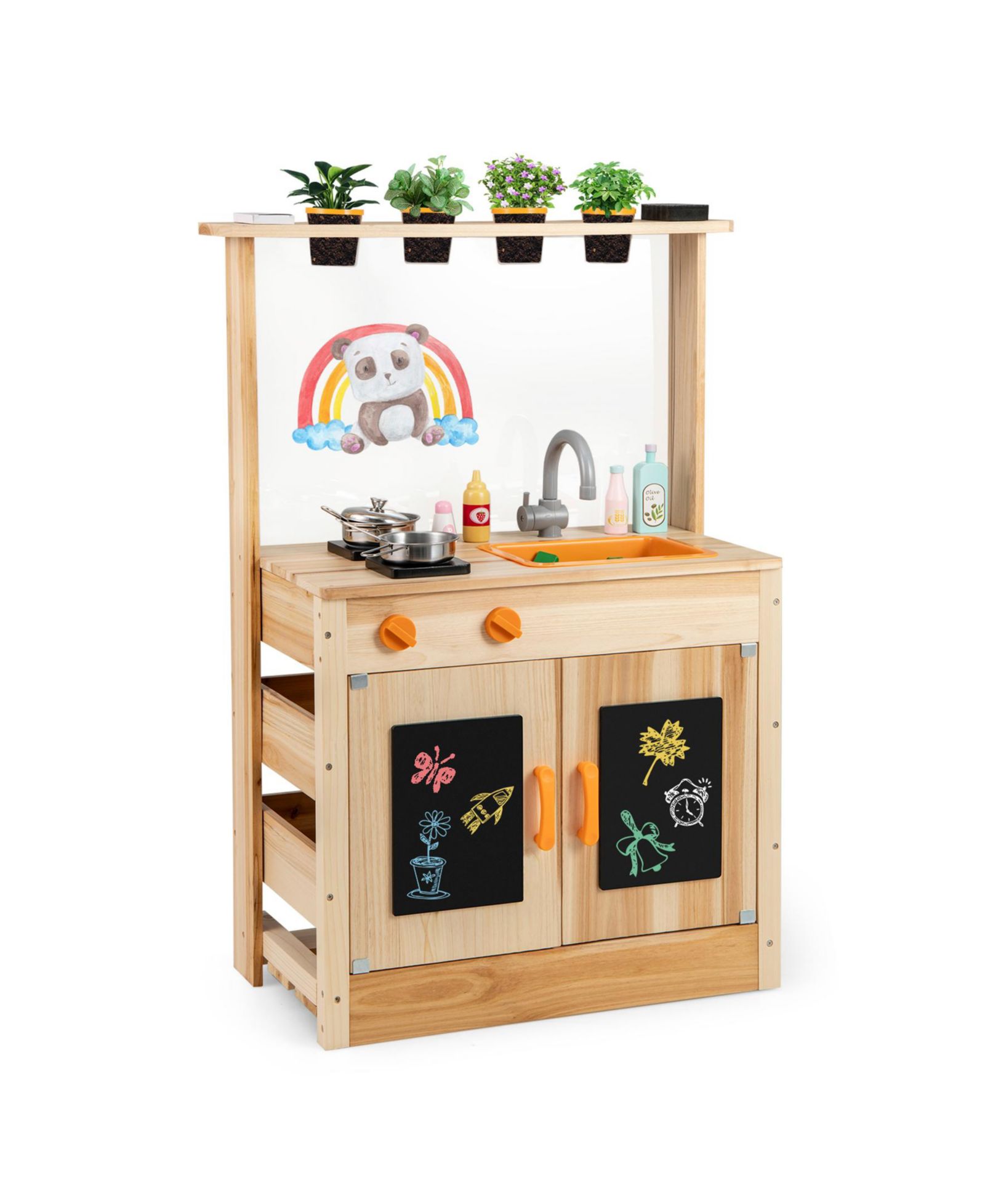 Детский игровой набор SUGIFT Mud Kitchen из дерева с горшками и досками-меловалками-Natural
