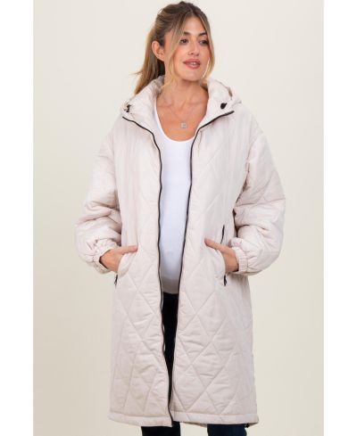 Женский оливковый стеганый длинный пуховик Pinkblush
