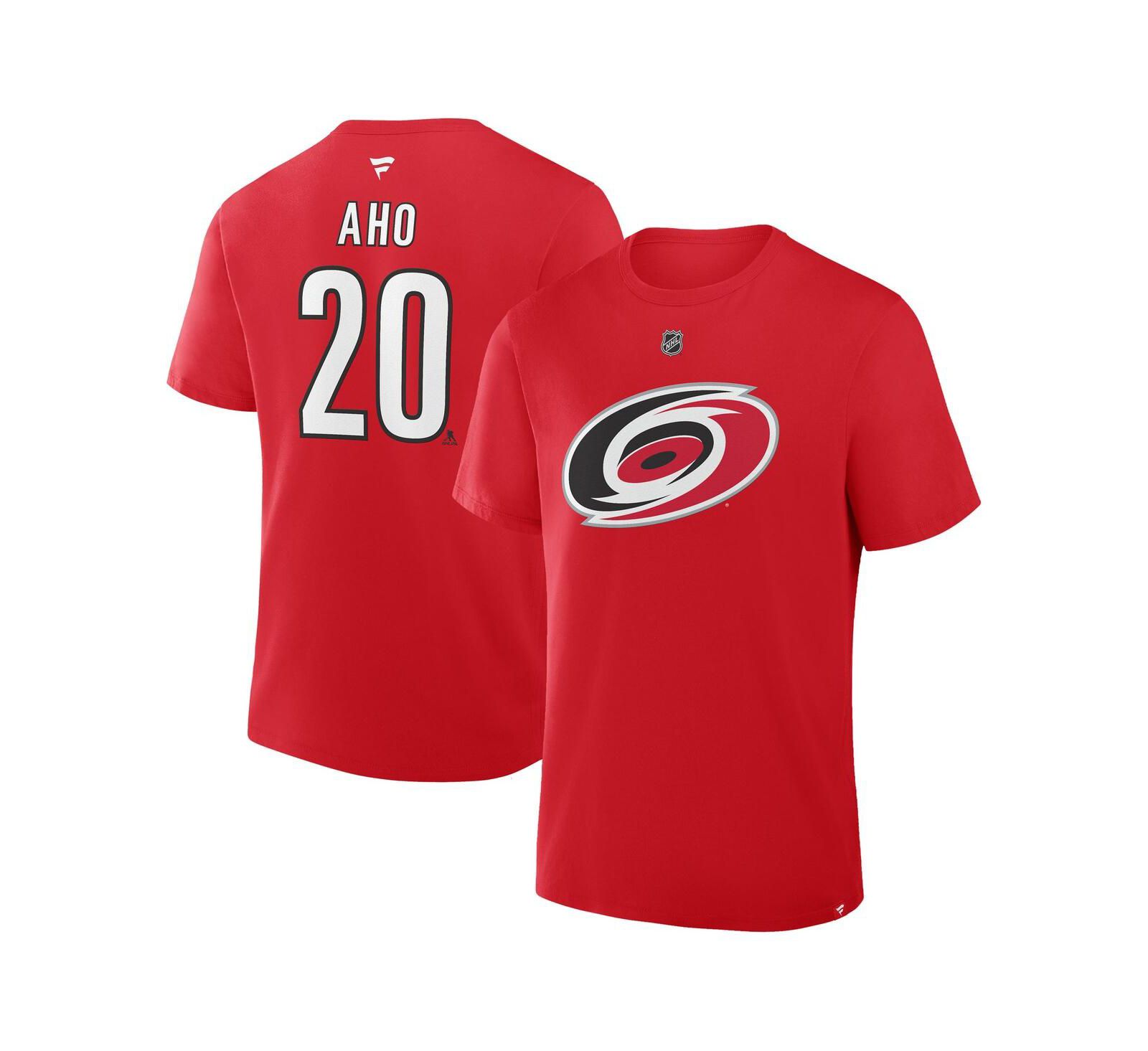 Fanatics Мужская футболка Sebastian Aho Red Carolina Hurricanes с именем и номером