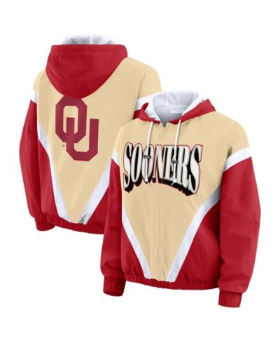 WEAR by Erin Andrews Women's Gold/Crimson Oklahoma Sooners Color Block Full-Zip Hoodie Windbreaker Jacket