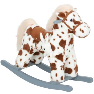Qaba Rocking Horse with Interactive Sounds & Rabbit Toy, 28" L, 88 lbs. Capacity, Ages 1+