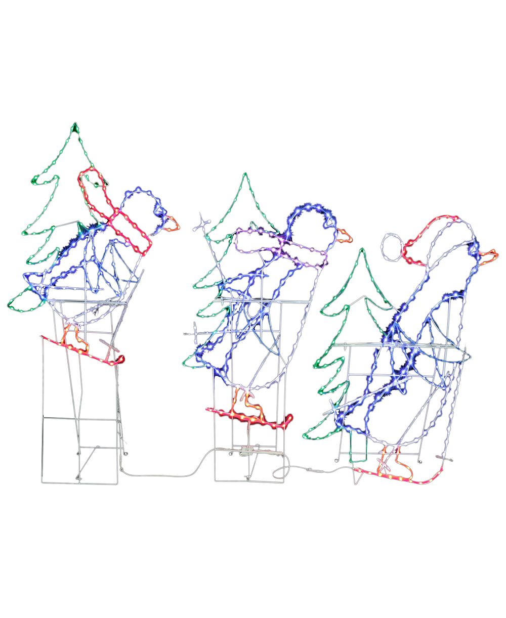 Puleo International Skiing Penguins with Tree Christmas Outdoor Décor, Set of 3