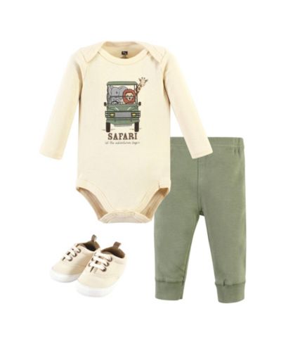 Hudson Baby Baby Boys Hudson Three-Piece Long-Sleeve Bodysuit Outfit with Pants and Footwear