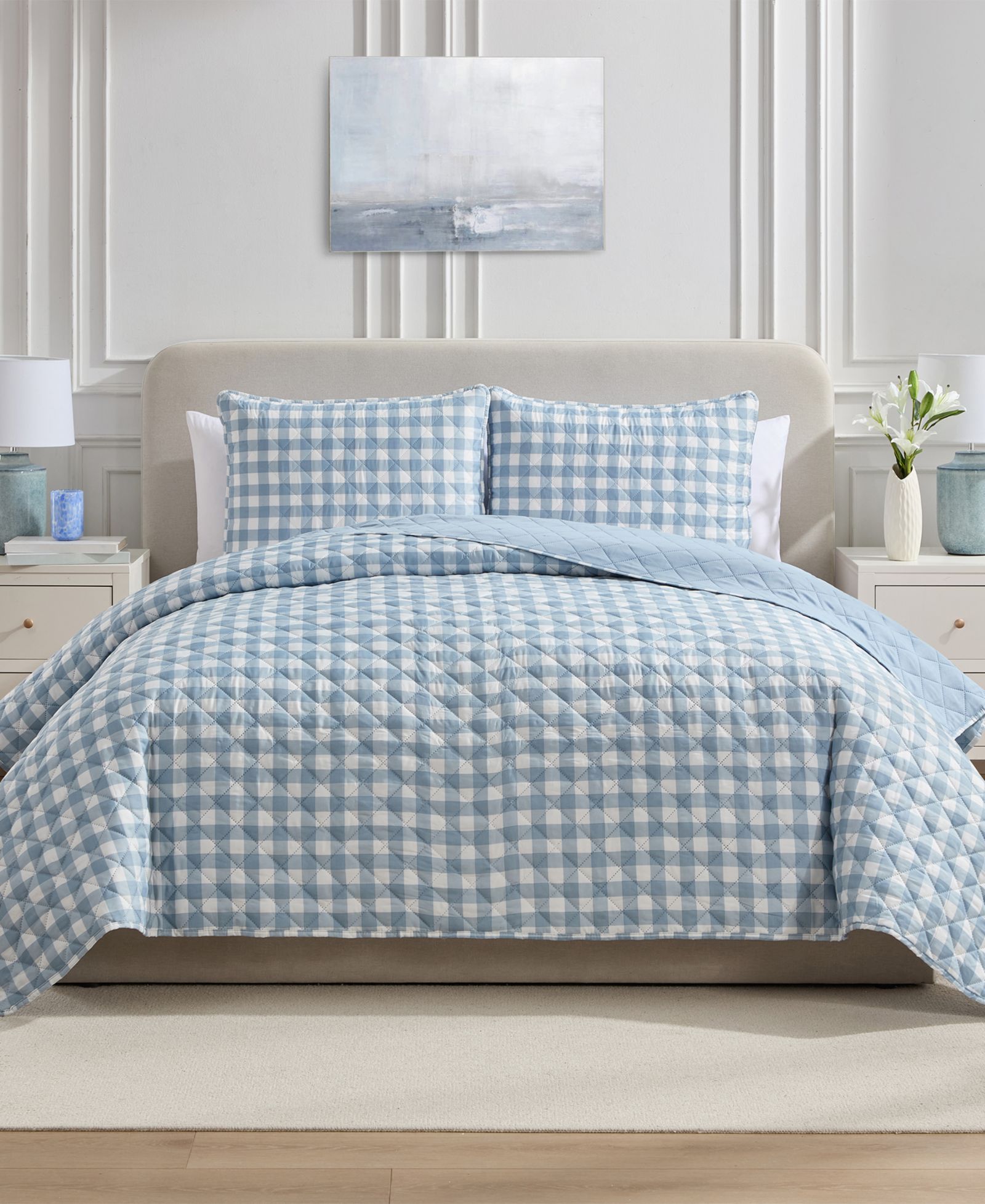 VCNY Home Gingham Microfiber 3-Piece Quilt Set, Full/Queen
