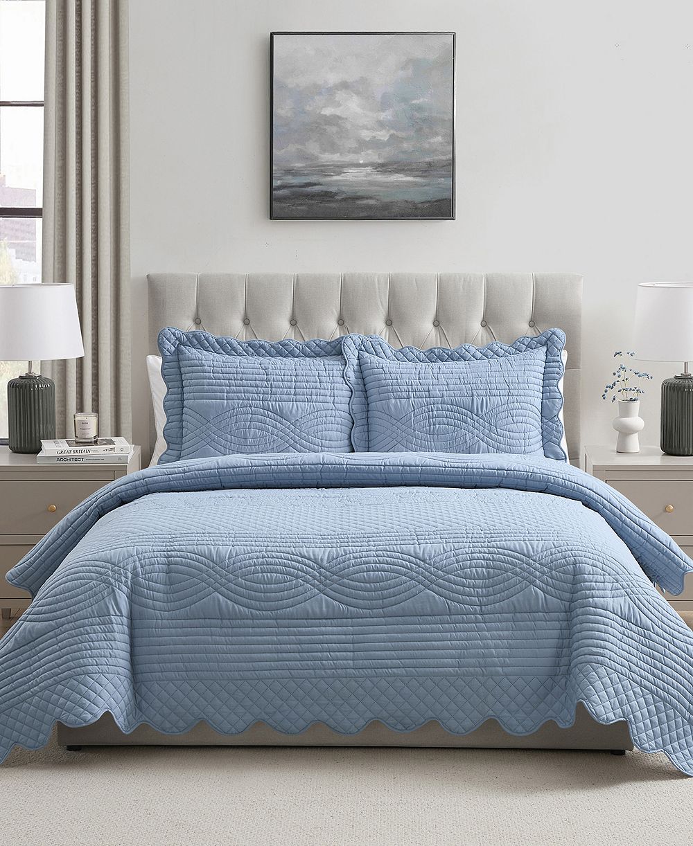VCNY Home Scallop Microfiber 3-Pc. Quilt Set, King