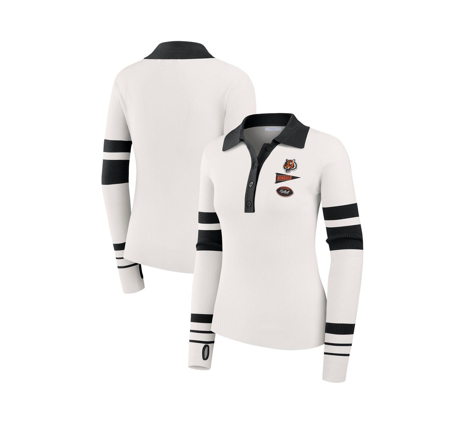 Женская рубашка-поло WEAR by Erin Andrews White Cincinnati Bengals Ribbed Henley