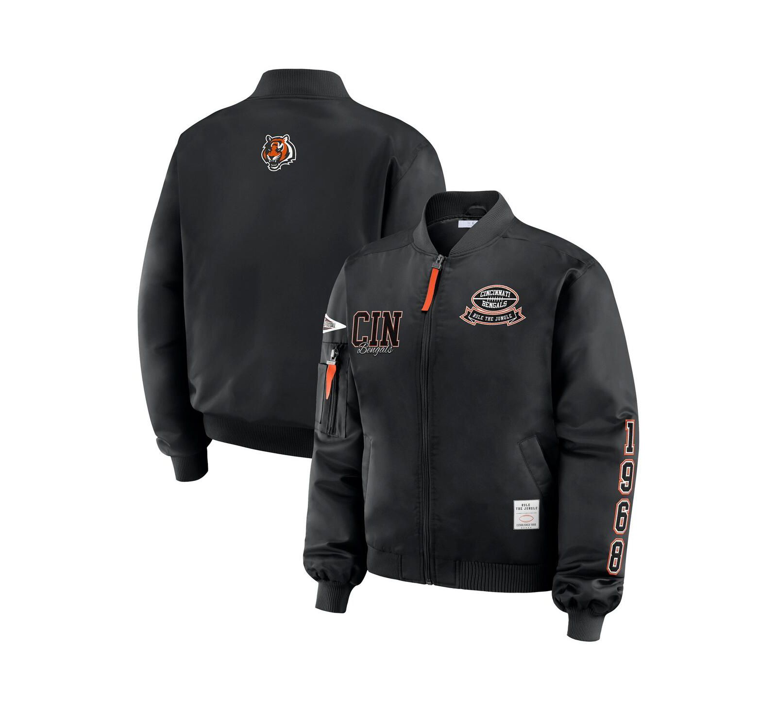 WEAR by Erin Andrews Women's Black Cincinnati Bengals Patch Full-Zip Bomber Jacket