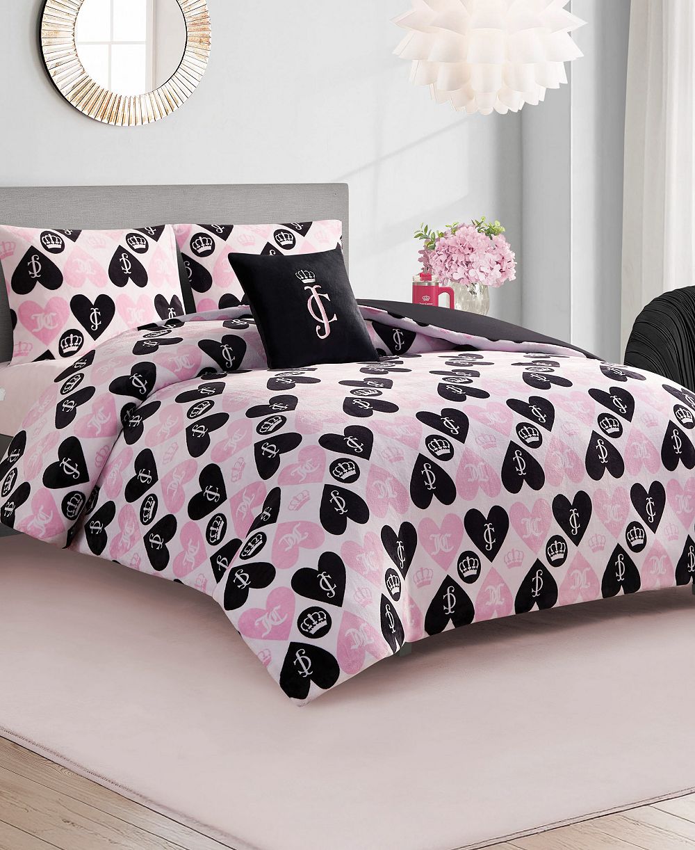 Juicy Couture комплект постельного белья с логотипом-сердцем, Queen, 3 предмета