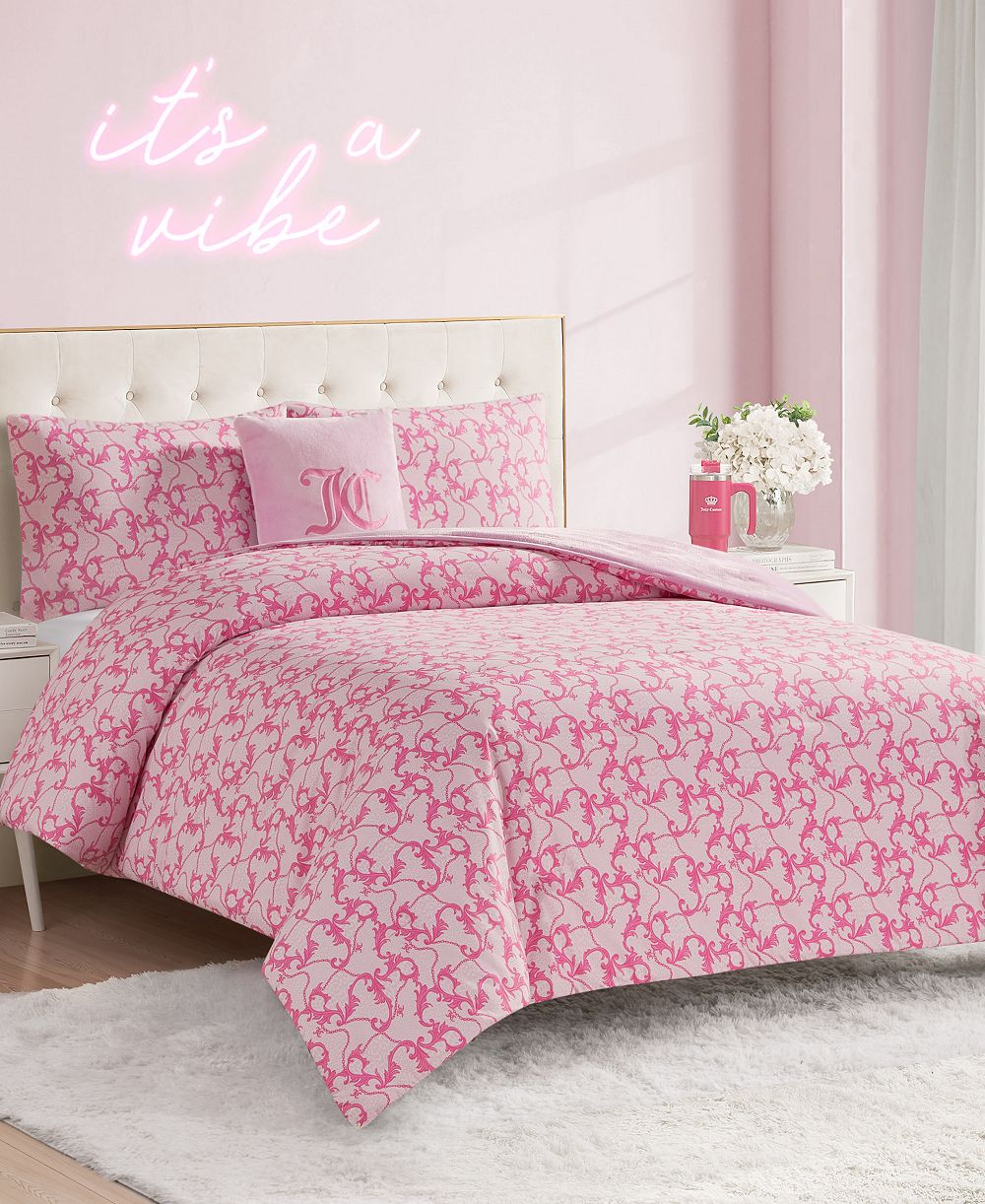 Комплект из 4 предметов Juicy Couture Plush Reversible Gothic Leopard Comforter Set, King