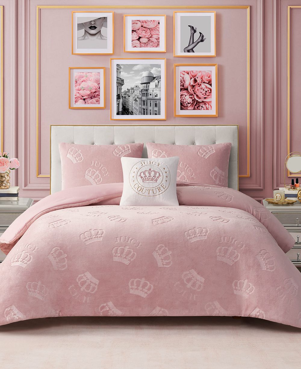 Juicy Couture Plush мягкий реверсивный комплект из 4 одеял с тиснением короны, King