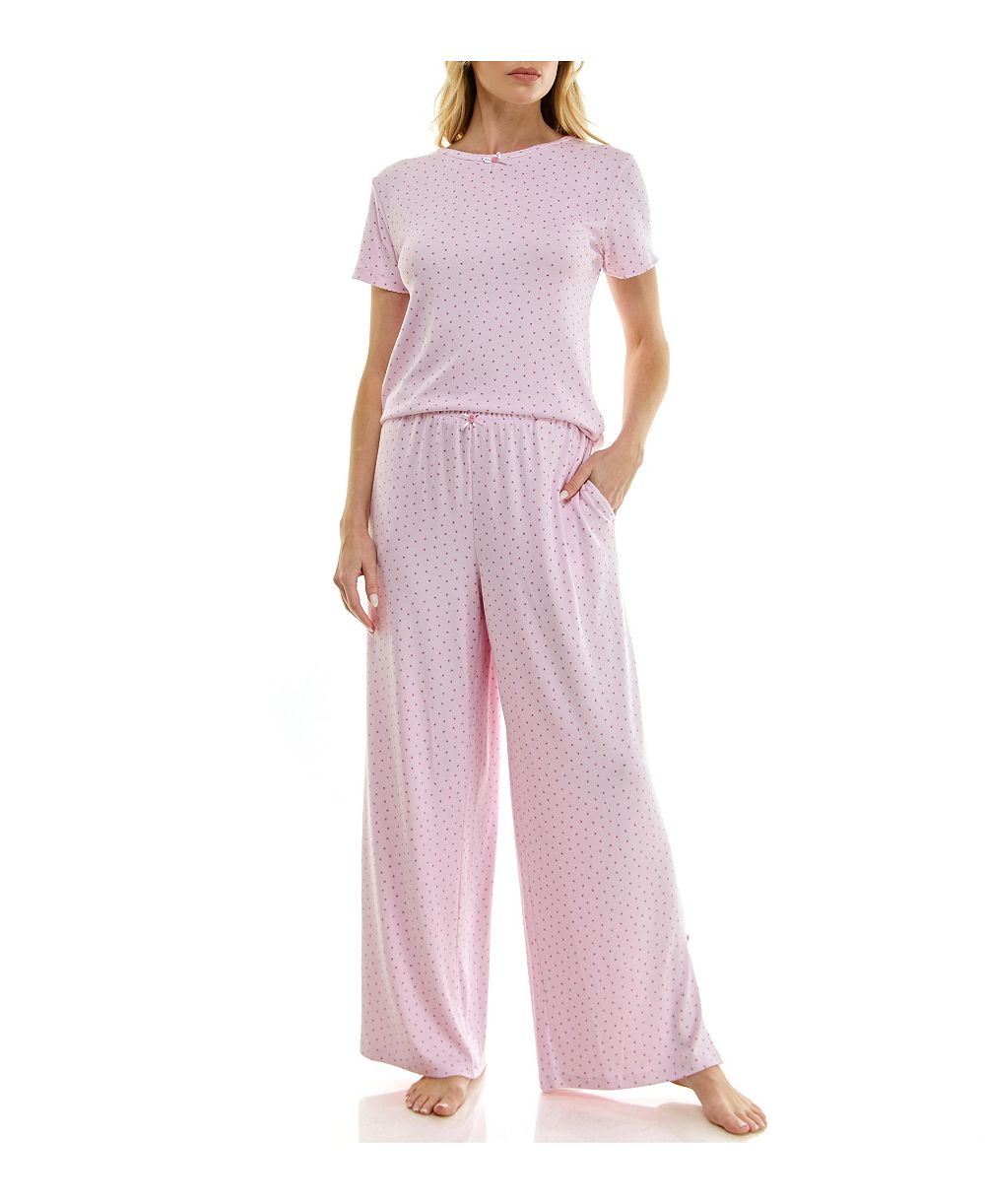 Sincerely Jules Women's Short-Sleeve T-Shirt and Wide Leg Pants, 2-Piece Pajama Set