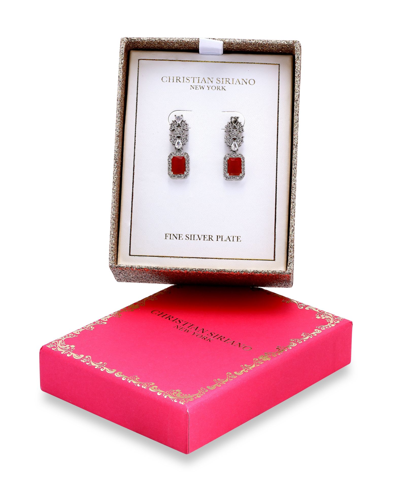 Christian Siriano New York Fine Silver Plated Cubic Zirconia Floral Motif Post Drop Earrings