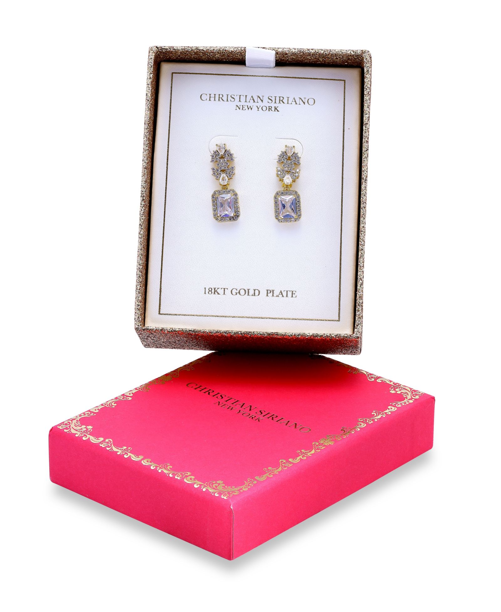 Christian Siriano New York Gold Plated Cubic Zirconia Floral Motif Post Drop Earrings