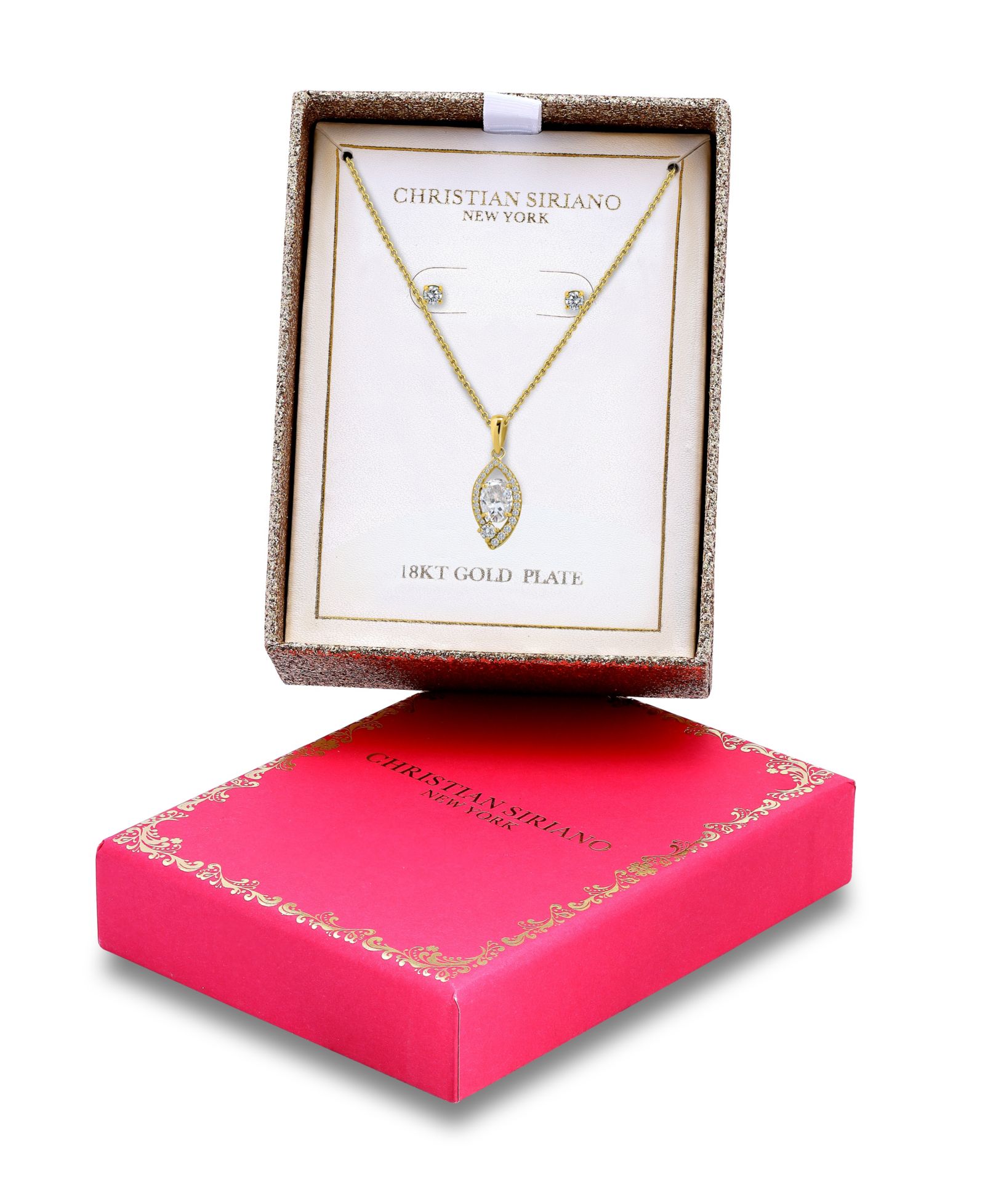 Christian Siriano New York Gold Plated Cubic Zirconia Halo Pendant Necklace and Earrings Set