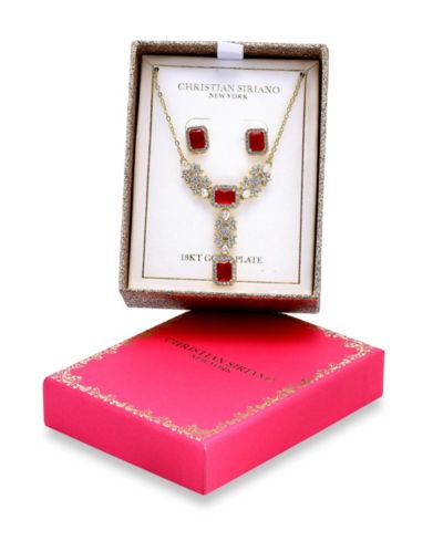 Christian Siriano New York Cubic Zirconia Halo Accents Necklace and Earrings Set