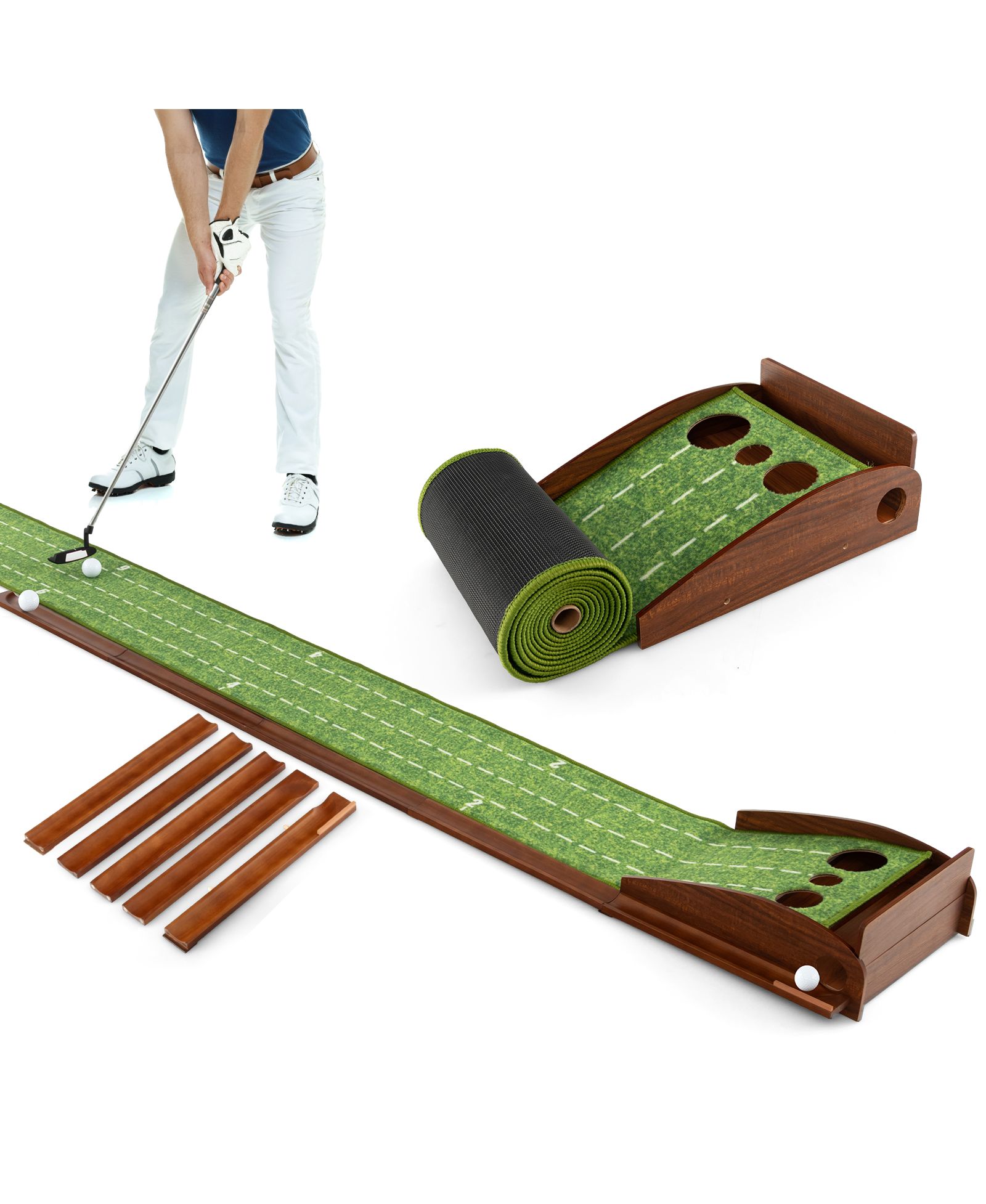 SKONYON Golf Putting Mat Practice Training Aid with Auto Ball Return and 3 Hole Sizes
