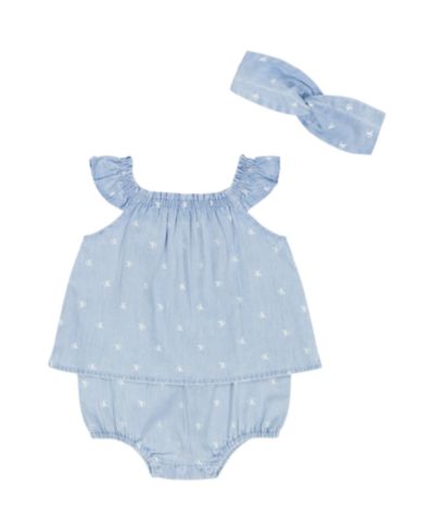Детский комплект Calvin Klein Monogram Print Denim Sunsuit и повязка на голову