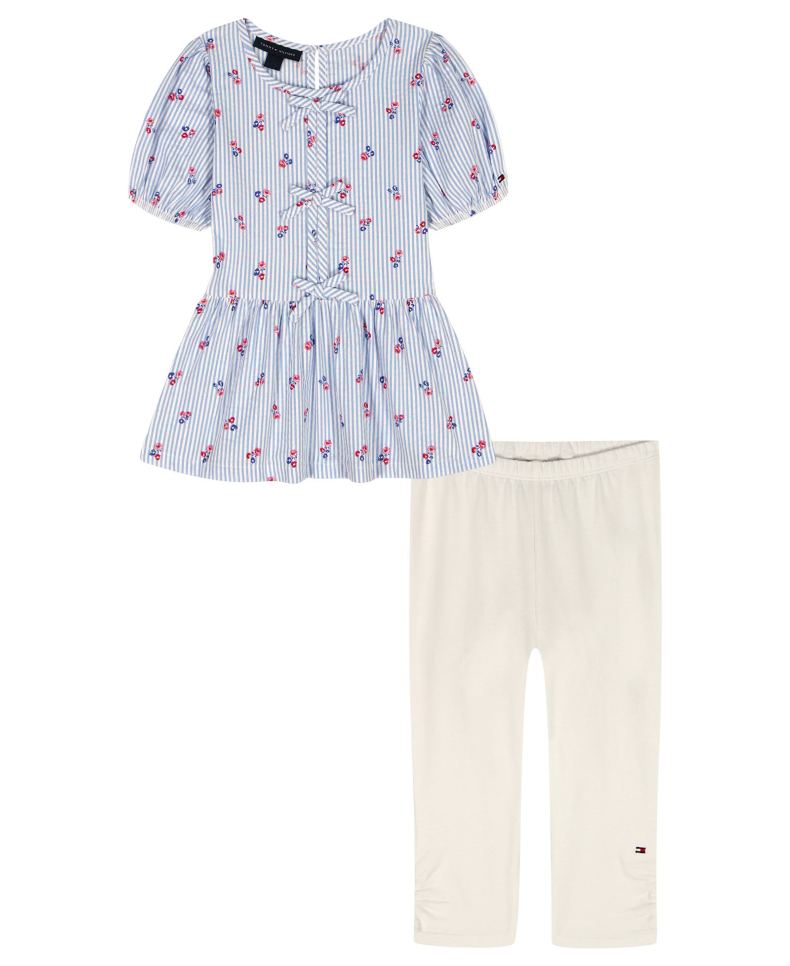 Tommy Hilfiger Baby Girls' Round Neck Top & Cropped Length Pants, 2-Piece Set