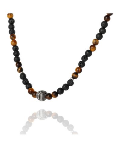 Lucky Brand Men’s Lava Rock & Tiger Eye Beaded Necklace, 22''