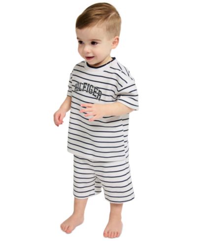 Tommy Hilfiger Baby Boys' Striped French Terry T-Shirt and Shorts, 2-Piece Set