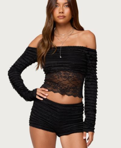 Женский топ Edikted Tauri с кружевом и рюшами Off Shoulder