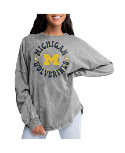 Gameday Couture Women's Gray Michigan Wolverines Playing Around Faded Wash Oversized Long Sleeve T-Shirt