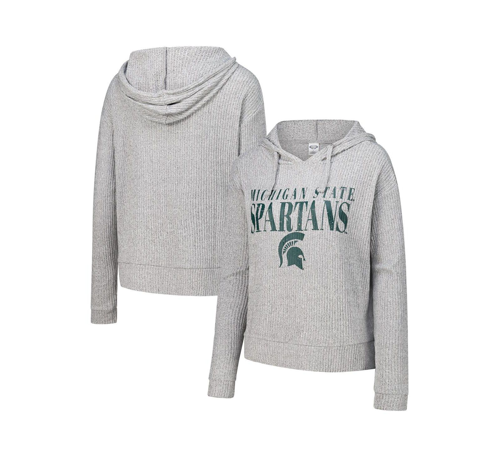 Женское худи Concepts Sport Michigan State Spartans, укороченное, серый меланж