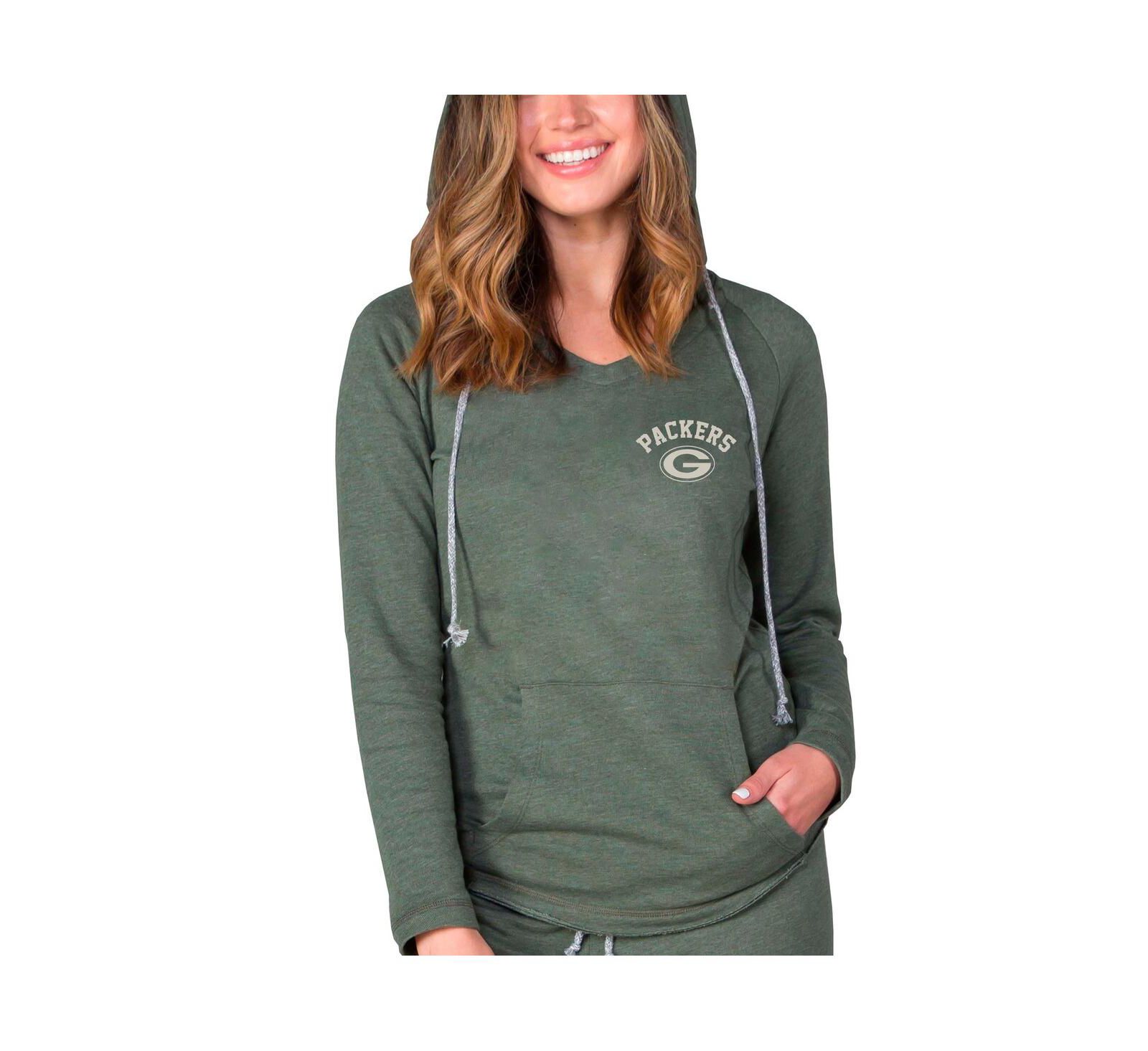 Concepts Sport Women's Green Bay Packers Mainstream Terry Tri-Blend V-Neck Pullover Hoodie