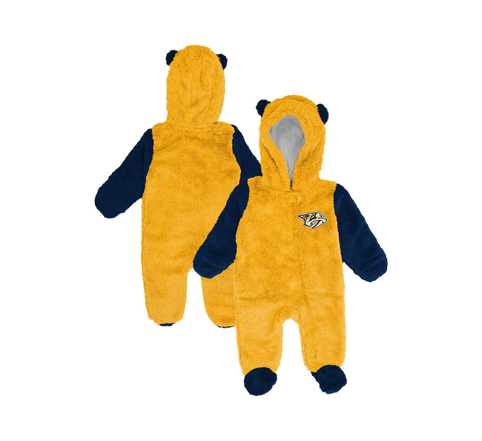 Детский флисовый комбинезон с капюшоном и застежкой на молнии Outerstuff Newborn Gold Nashville Predators