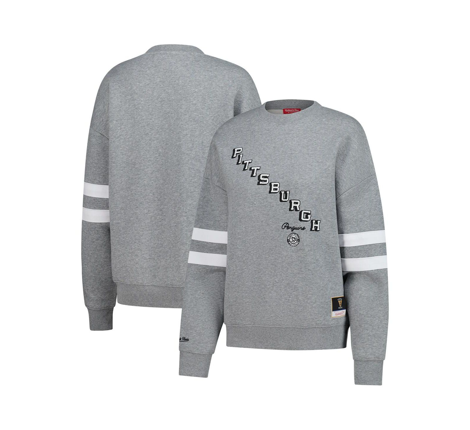 Толстовка Mitchell & Ness Women's Heather Gray Pittsburgh Penguins Logo Lightweight Pullover Sweatshirt