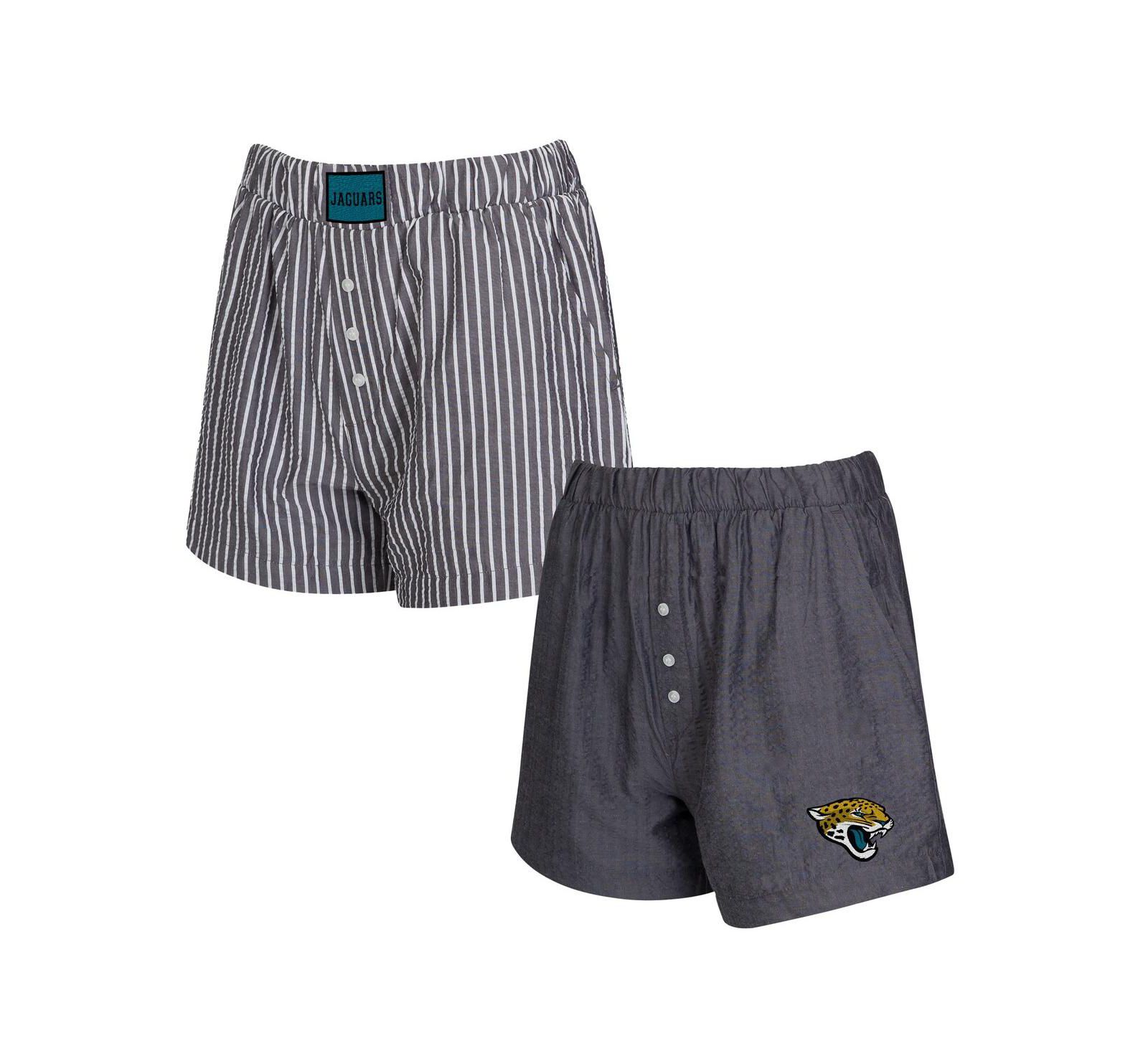 Женский Concepts Sport 2-Pack Charcoal Jacksonville Jaguars Stripes и Solids Boxer Shorts Set
