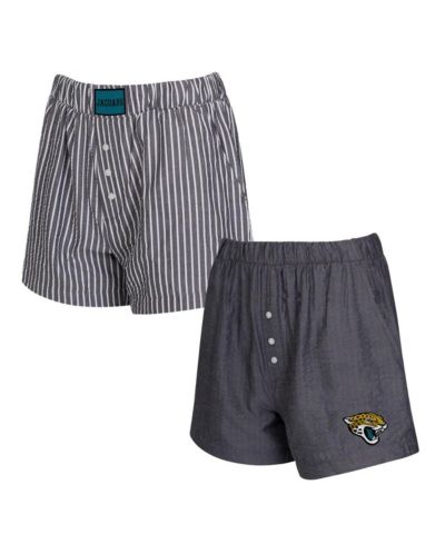 Concepts Sport Women's 2-Pack Charcoal Jacksonville Jaguars Stripes and Solids Boxer Shorts Set