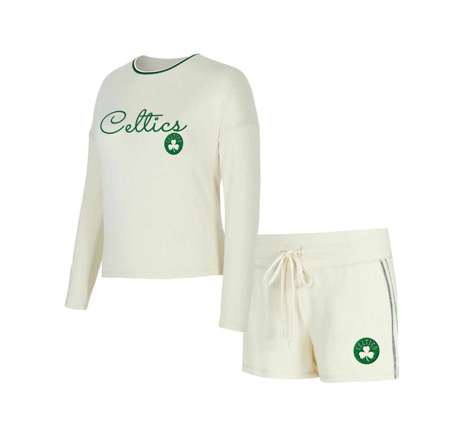 Женский комплект из топа и шорт Concepts Sport 2-Piece Cream Boston Celtics Kaki Hacci Knit