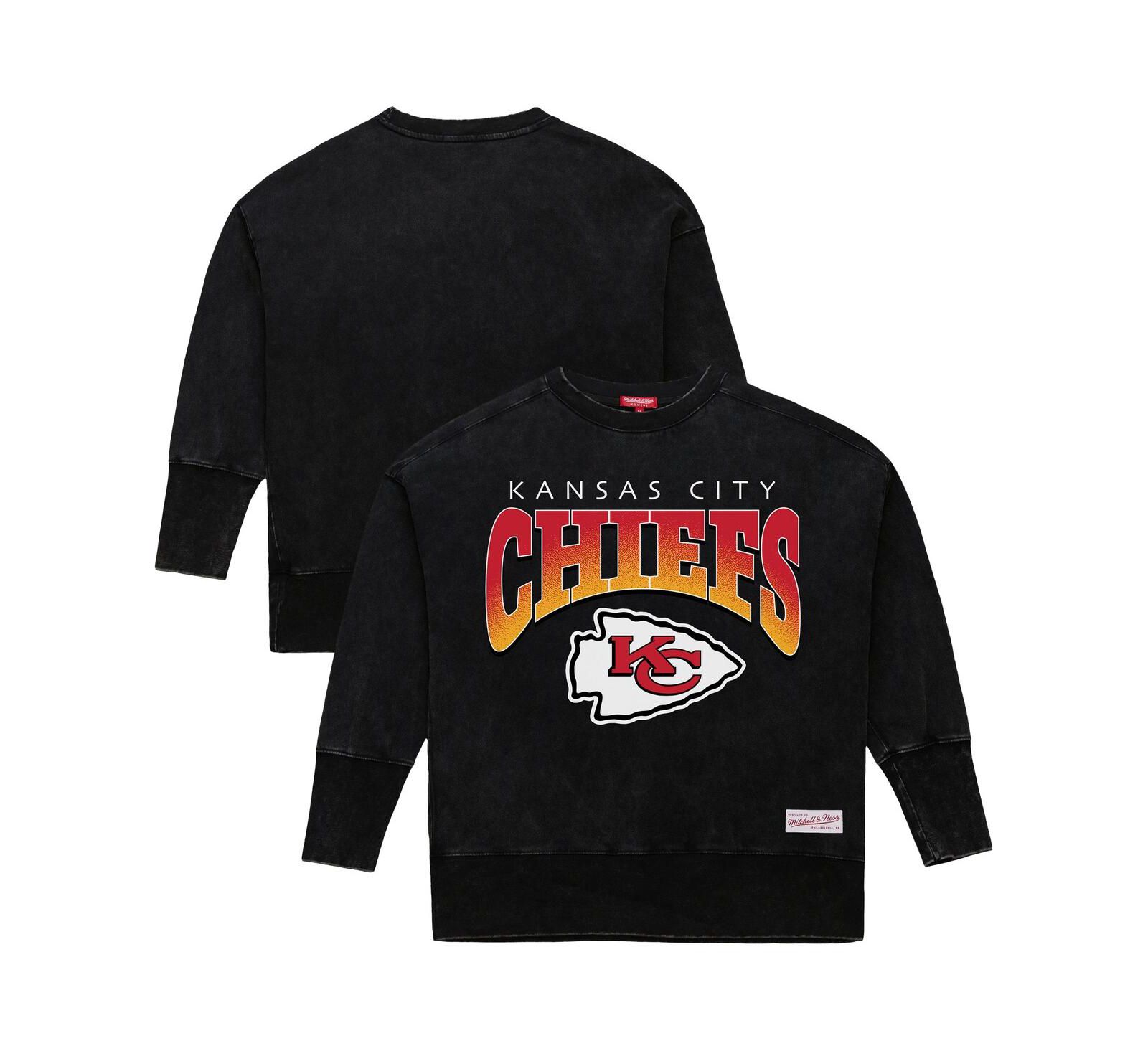 Женское свитшот Mitchell & Ness Black Kansas City Chiefs Delineate Mineral Wash с круглым вырезом