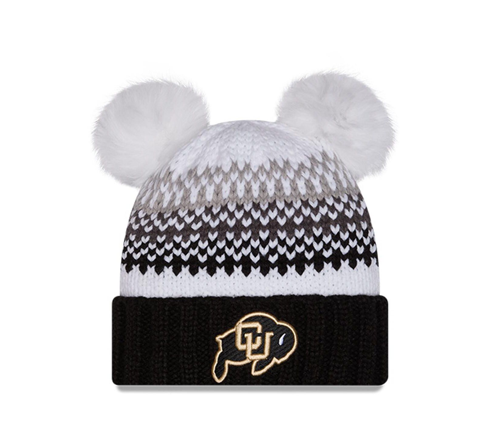 New Era Women's Black Colorado Buffaloes Double Pom Print Cuffed Knit Hat