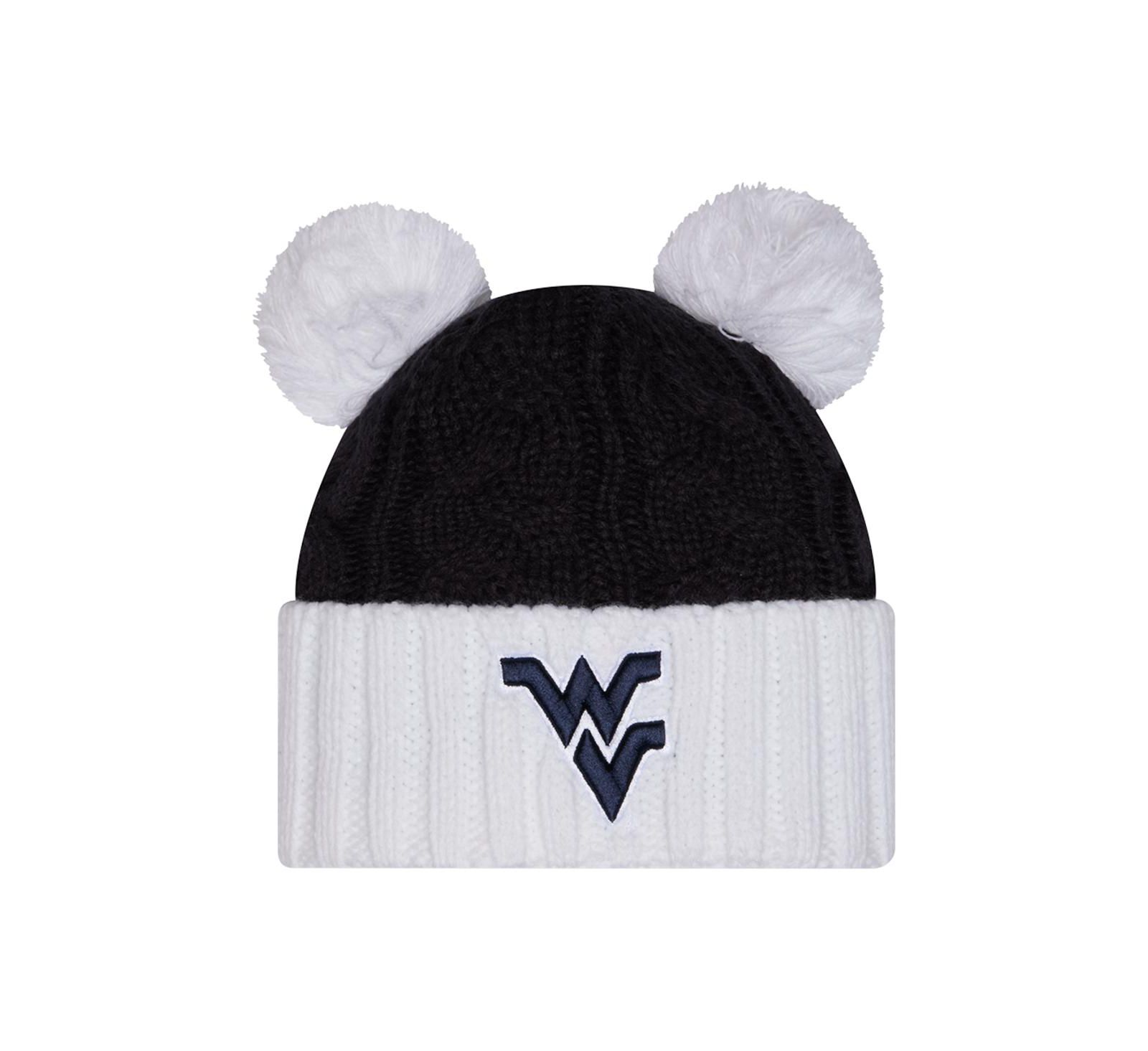 New Era Women's Black West Virginia Mountaineers Tonal Cuffed Knit with Double Poms Hat
