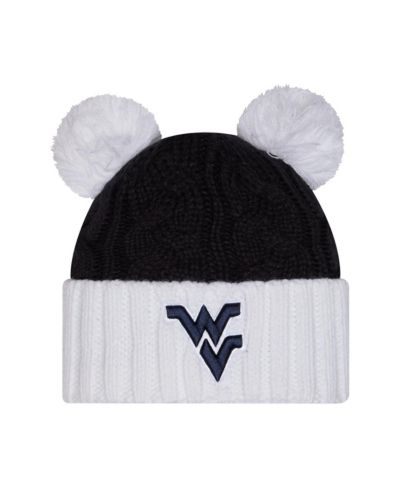New Era Women's Black West Virginia Mountaineers Tonal Cuffed Knit with Double Poms Hat