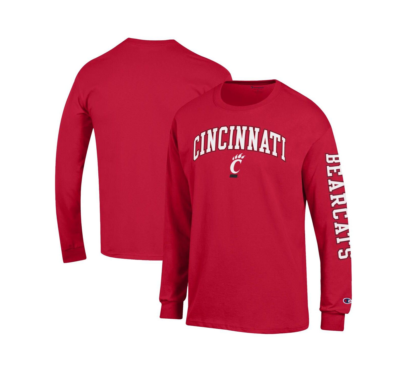 Мужская футболка Champion Cincinnati Bearcats Arch Over Logo 2-Hit Long Sleeve