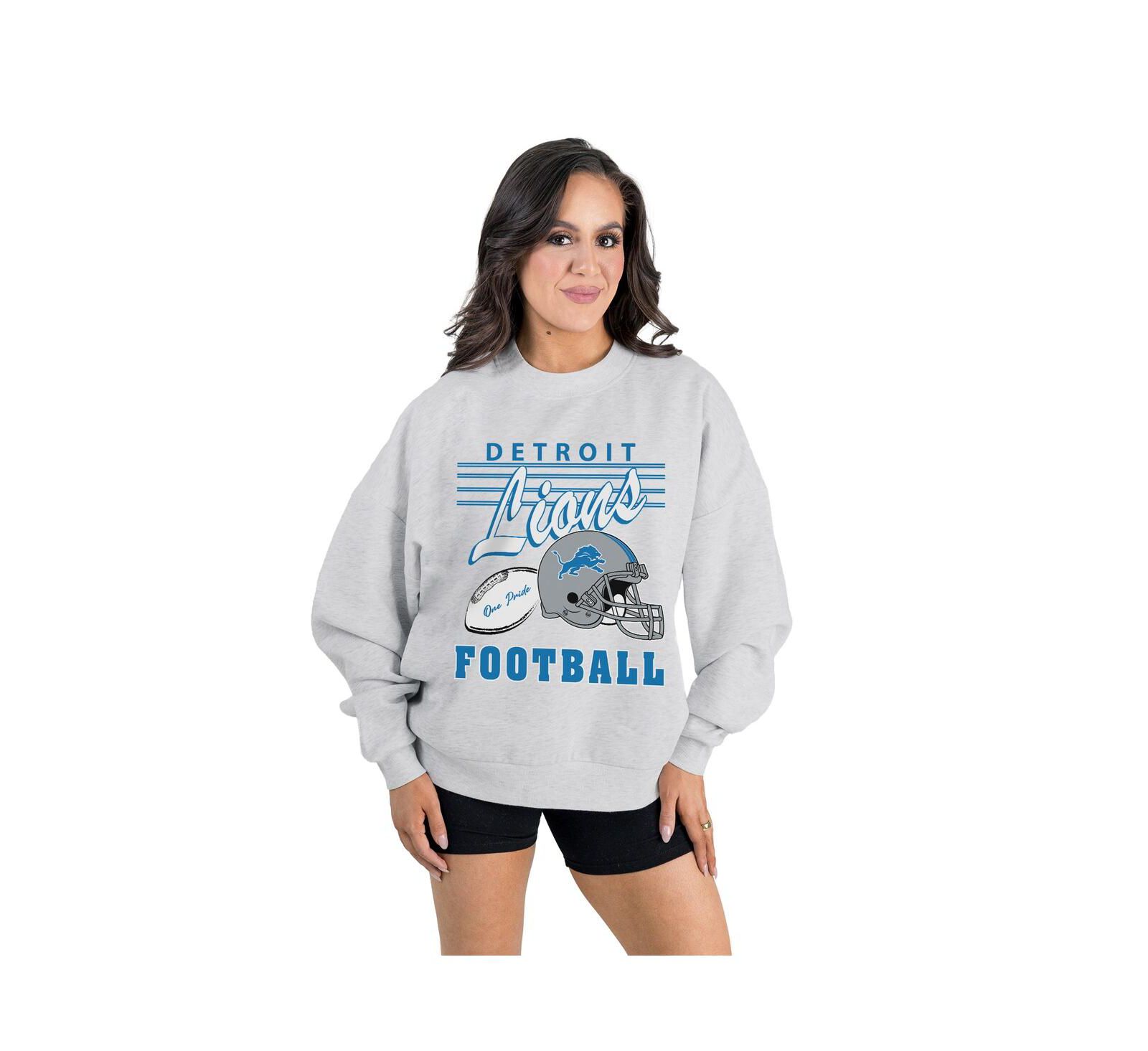 Gameday Couture Women's Ash Detroit Lions Home Turf Oversized Premium Fleece Pullover Sweatshirt