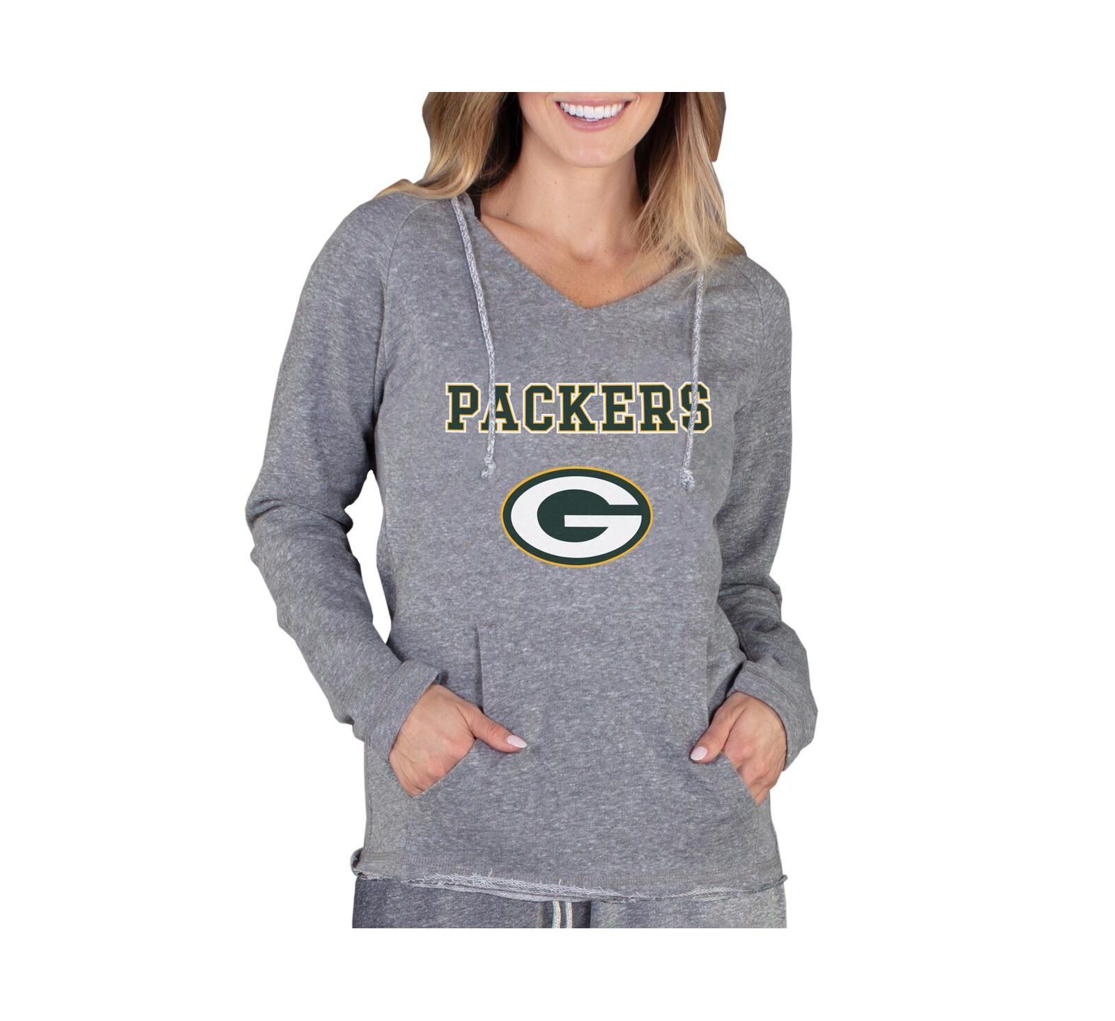 Concepts Sport Women's Gray Green Bay Packers Mainstream Tri-Blend Raglan Hoodie V-Neck Top