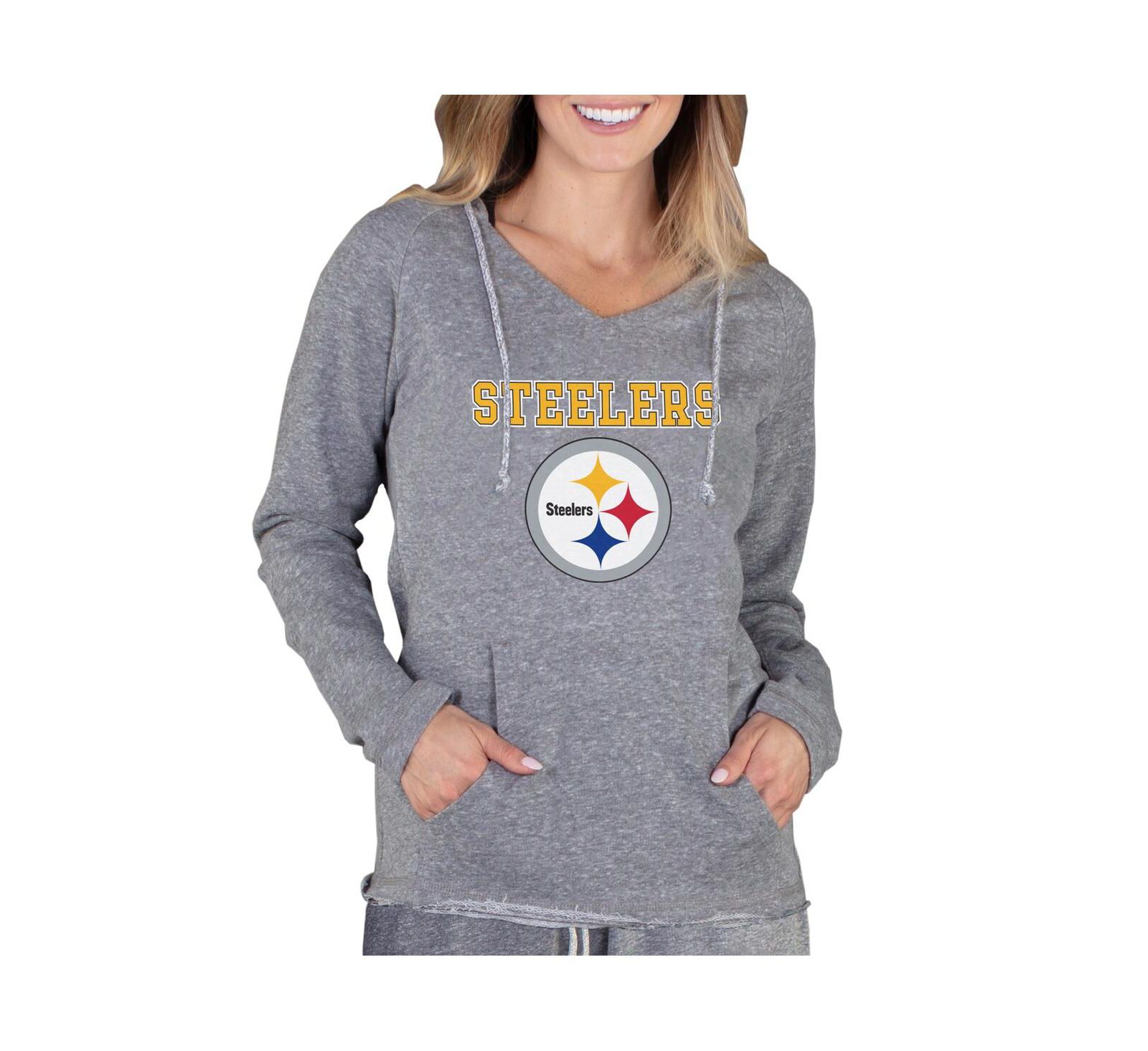Concepts Sport Женский серый худи-топ Raglan Tri-Blend с V-образным вырезом, Pittsburgh Steelers