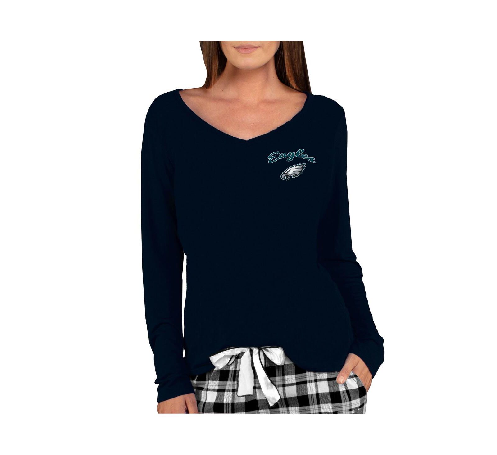 Concepts Sport Women's Black Philadelphia Eagles Marathon Knit Long Sleeve Lightweight V-Neck Lounge Top
