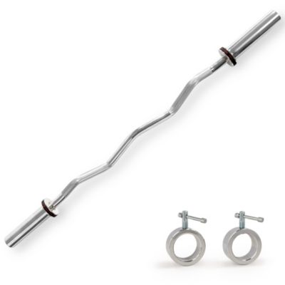 Sunny Health & Fitness 47" Olympic EZ Curl Bar with Ring Collars