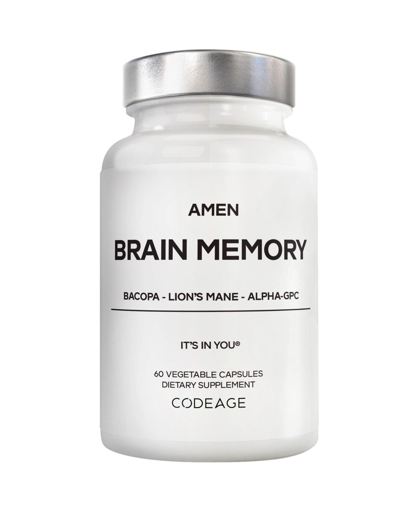 Пищевая добавка Amen Cognitive Support - Bacopa, Lion s Mane, Alpha-GPC, Citicoline, Ginkgo, Rhodiola, Huperzine A - 60 Capsules