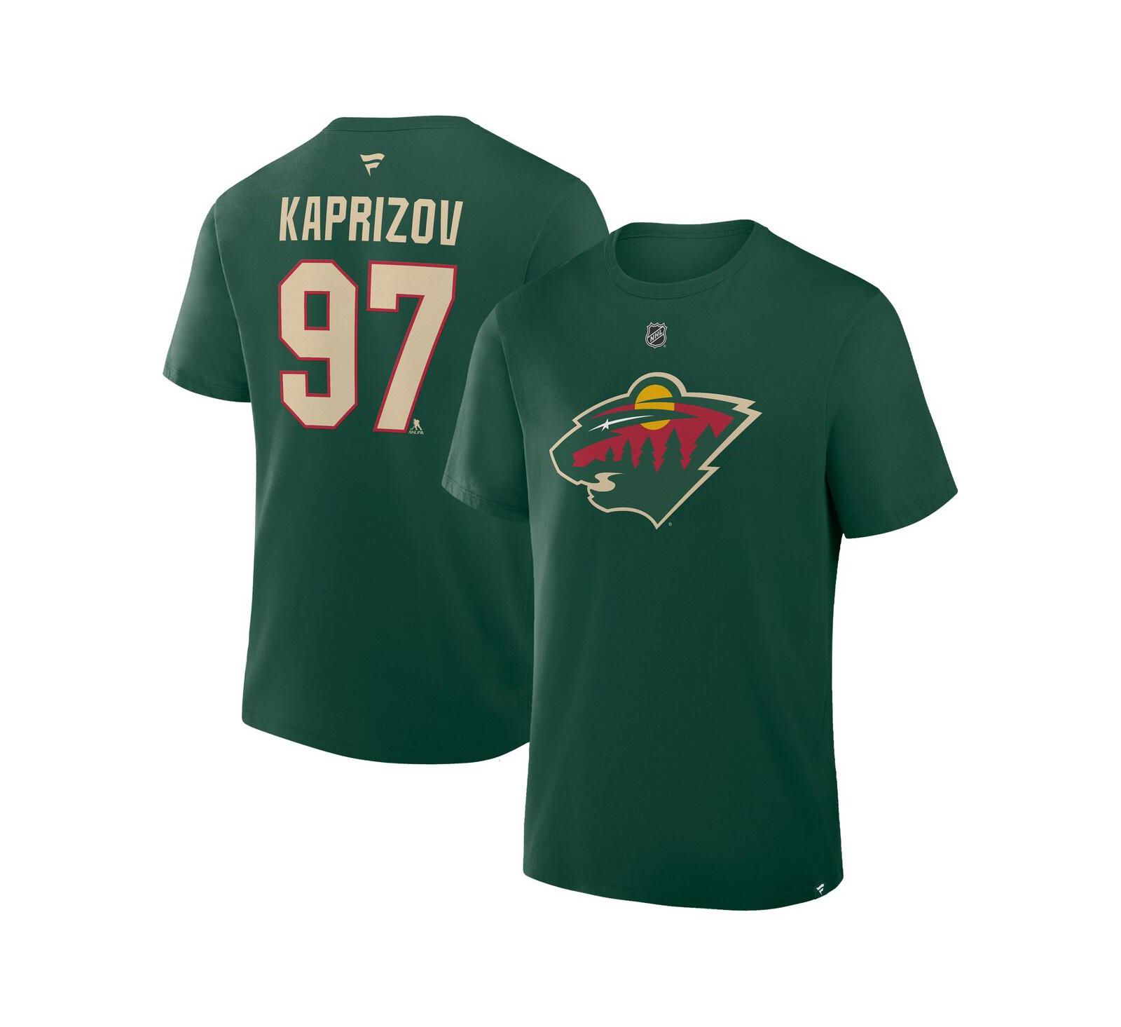 Fanatics Men's Kirill Kaprizov Green Minnesota Wild Authentic Stack Name & Number T-Shirt