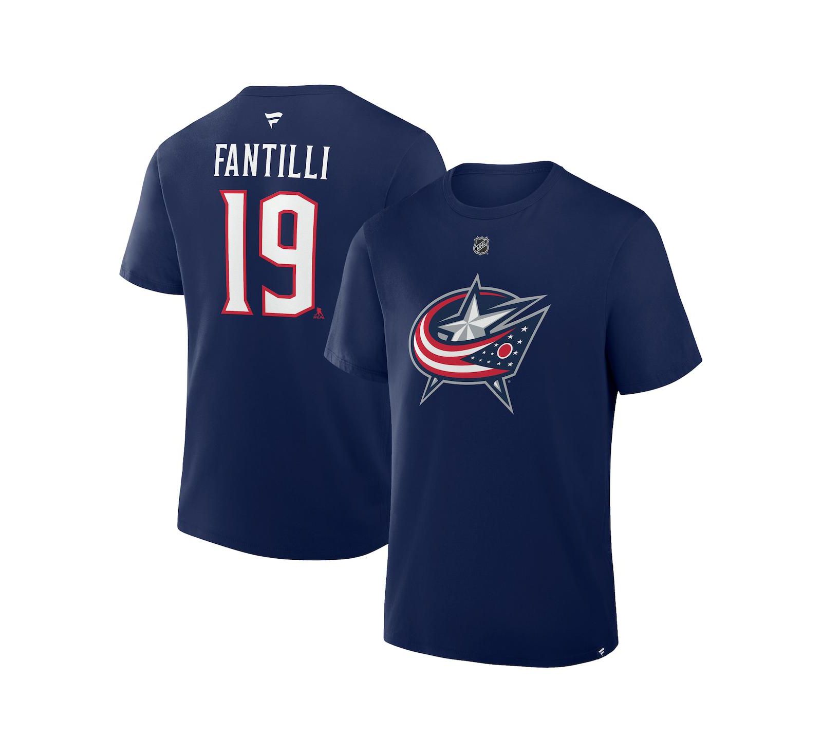 Fanatics Men's Adam Fantilli Navy Columbus Blue Jackets Authentic Stack Name & Number T-Shirt