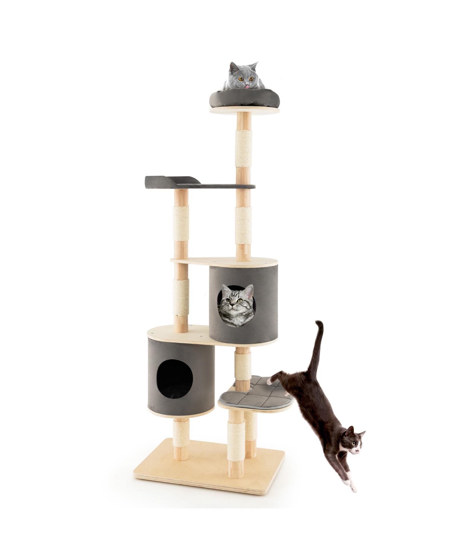 SUGIFT 6-Tier Wooden Cat Tree with 2 Removeable Condos Platforms and Perch