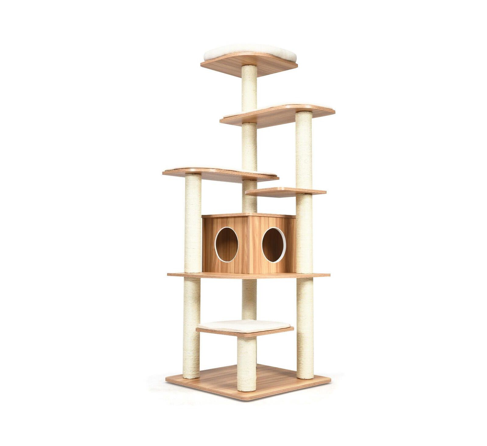 SUGIFT 7-Layer Wooden Cat Tree Tall Cat Tower with Sisal Posts and Condo