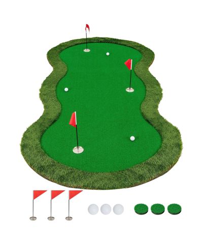 SKONYON 5 x 10 Feet Golf Practice Putting Green Mat with 3 Holes and Golf Balls for Home Office Backyard