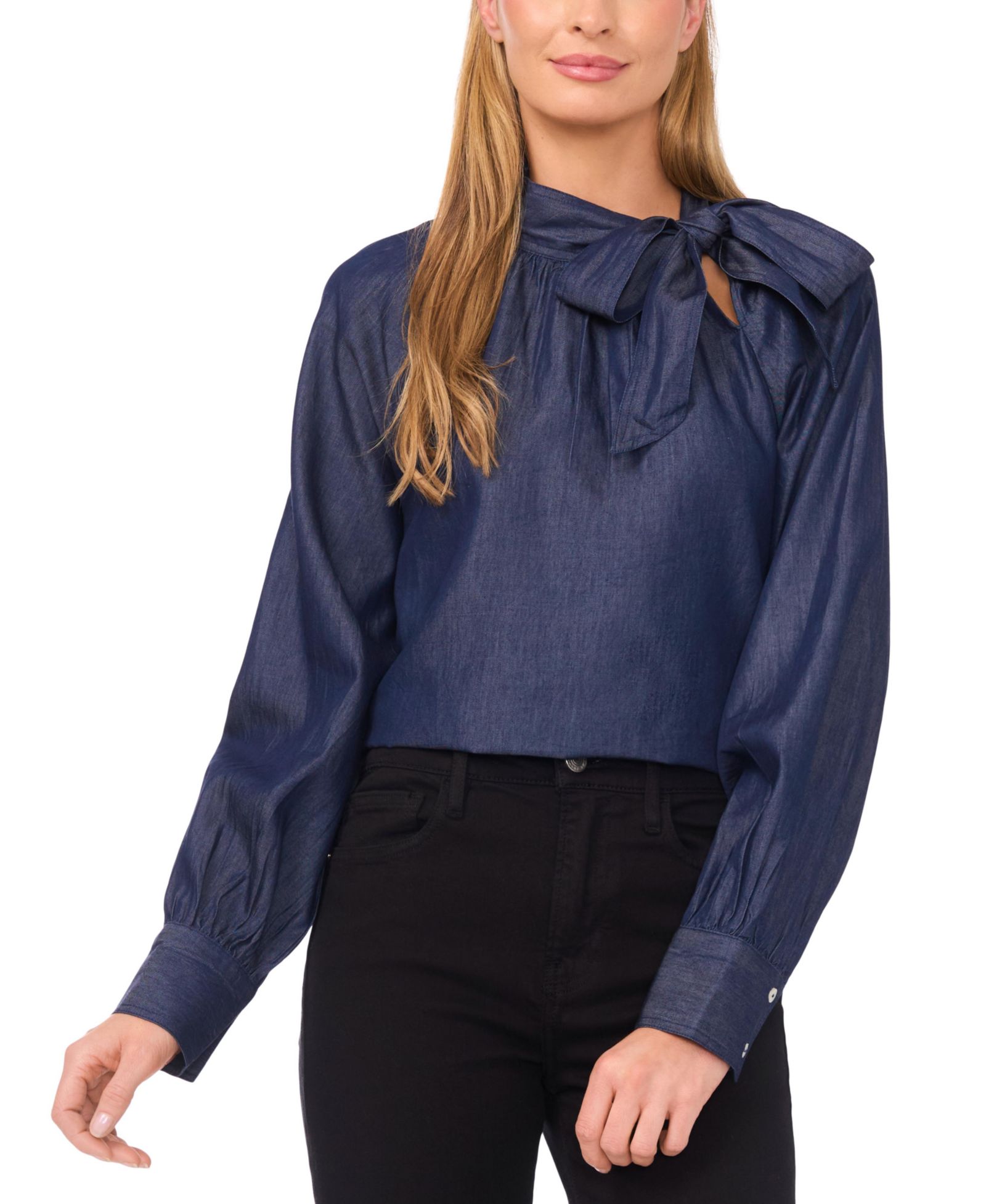 CeCe Women's Long Sleeve Tie Neck Top